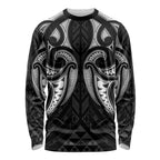 Maori Rugby Custom Ngaru Mangopare Long Sleeve Shirt Black Whetu Niho Taniwha Motif