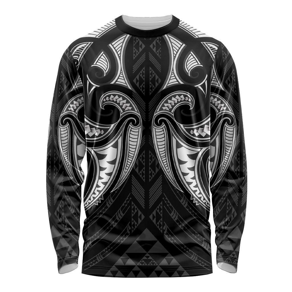 Maori Rugby Custom Ngaru Mangopare Long Sleeve Shirt Black Whetu Niho Taniwha Motif