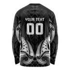 Maori Rugby Custom Ngaru Mangopare Long Sleeve Shirt Black Whetu Niho Taniwha Motif