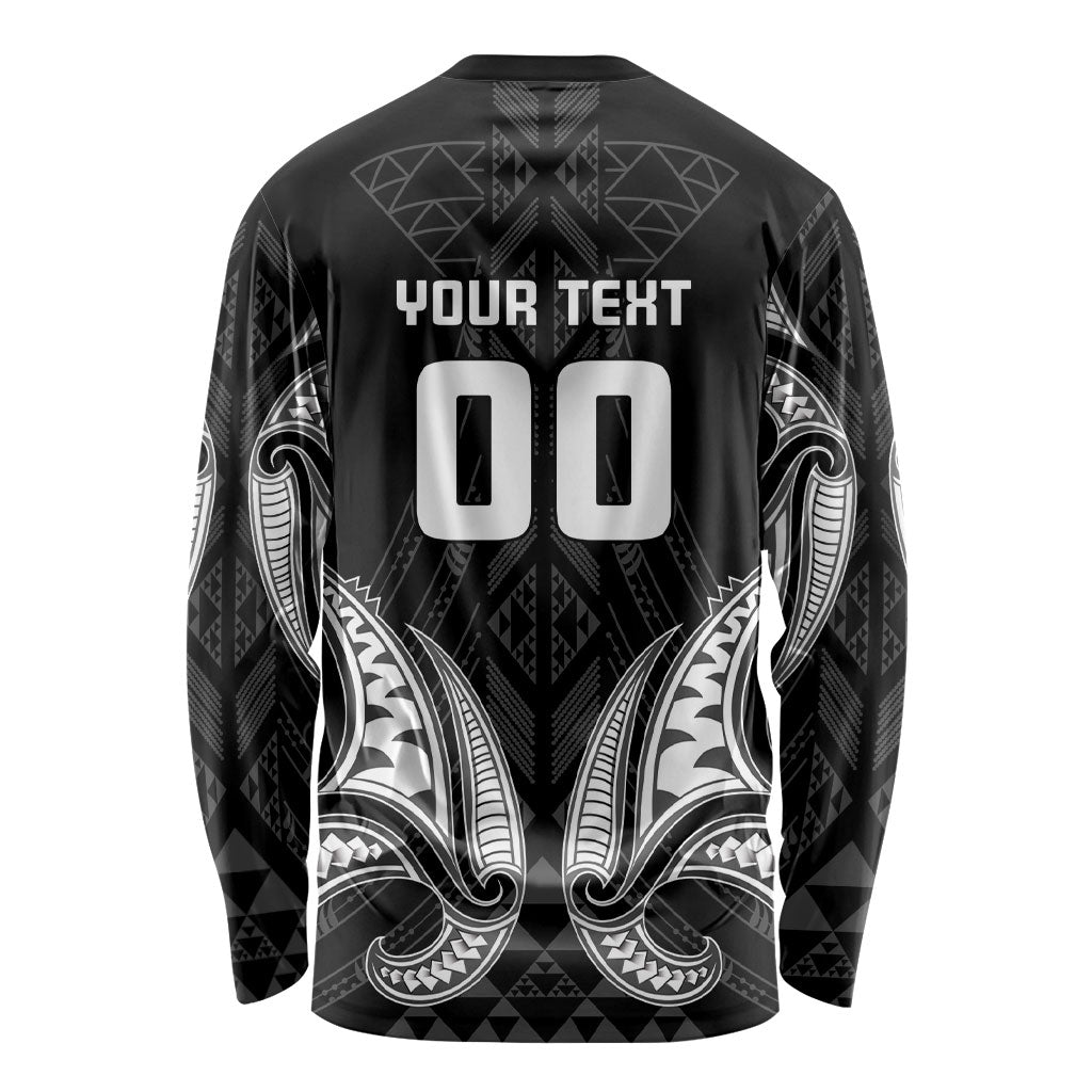 Maori Rugby Custom Ngaru Mangopare Long Sleeve Shirt Black Whetu Niho Taniwha Motif