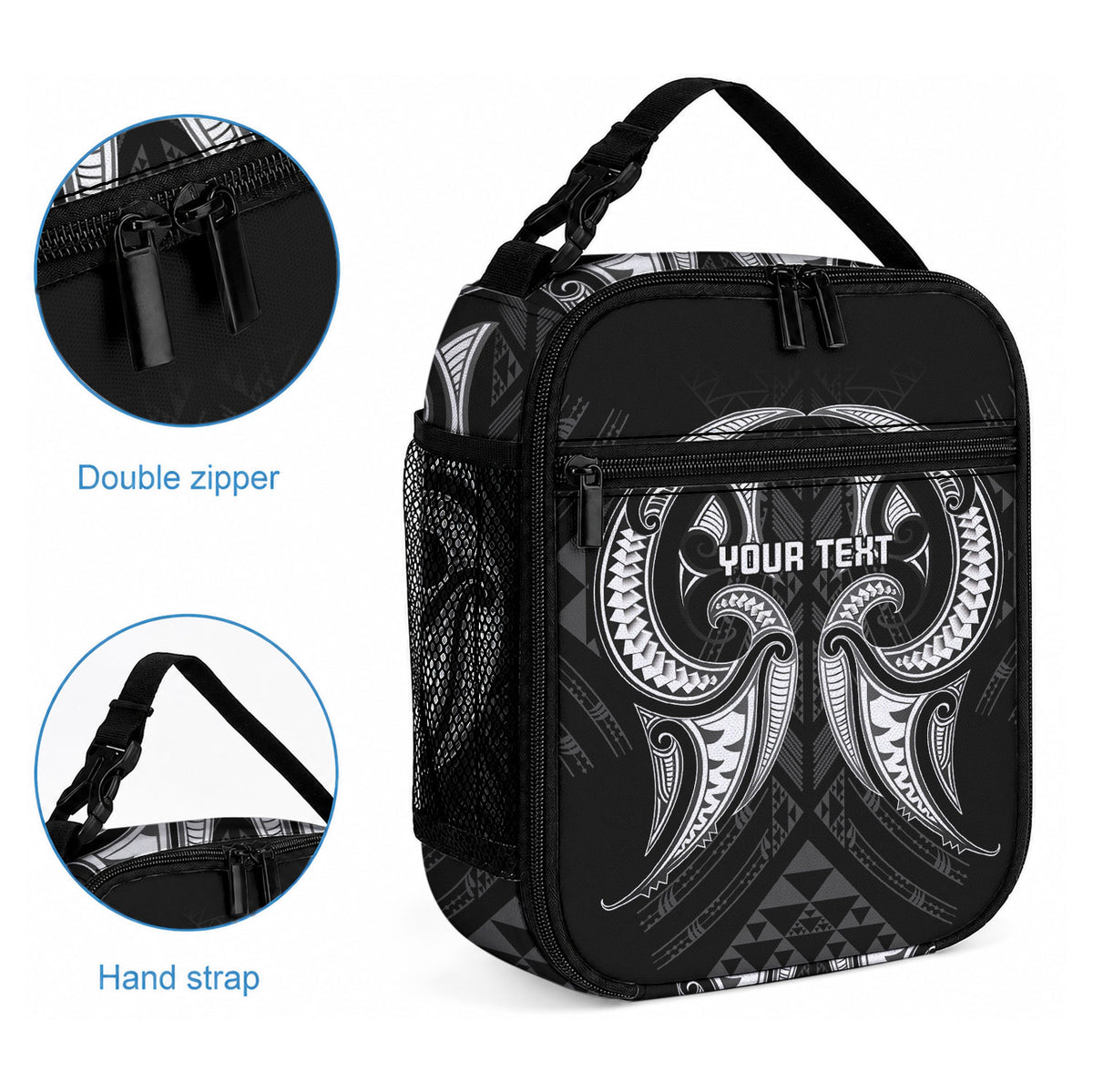 Maori Rugby Custom Ngaru Mangopare Lunch Bag Black Whetu Niho Taniwha Motif