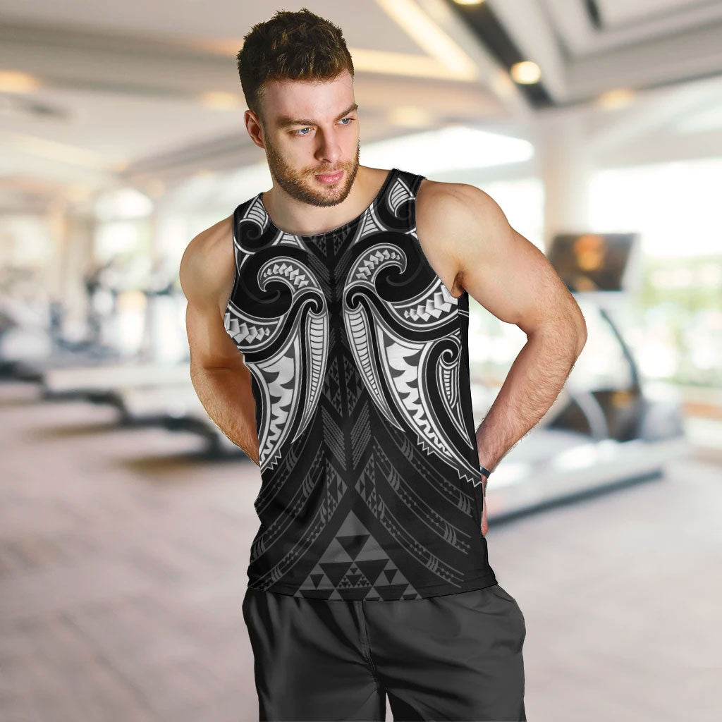 Maori Rugby Custom Ngaru Mangopare Men Tank Top Black Whetu Niho Taniwha Motif