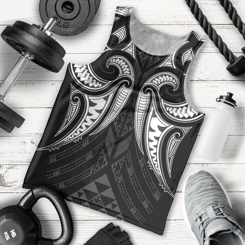 Maori Rugby Custom Ngaru Mangopare Men Tank Top Black Whetu Niho Taniwha Motif