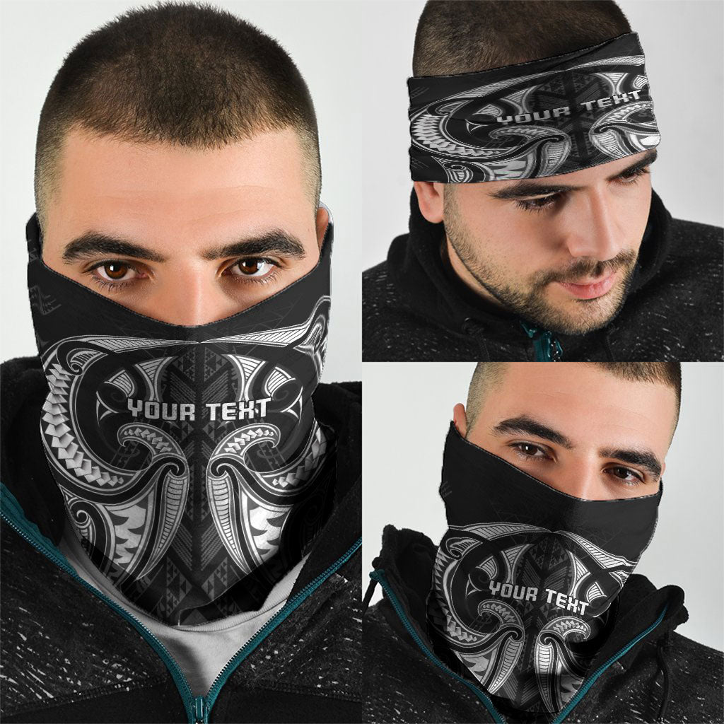 Maori Rugby Custom Ngaru Mangopare Neck Gaiter Black Whetu Niho Taniwha Motif