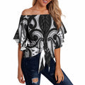 Maori Rugby Custom Ngaru Mangopare Off Shoulder Wrap Waist Top Black Whetu Niho Taniwha Motif