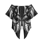 Maori Rugby Custom Ngaru Mangopare Off Shoulder Wrap Waist Top Black Whetu Niho Taniwha Motif