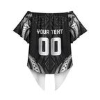 Maori Rugby Custom Ngaru Mangopare Off Shoulder Wrap Waist Top Black Whetu Niho Taniwha Motif
