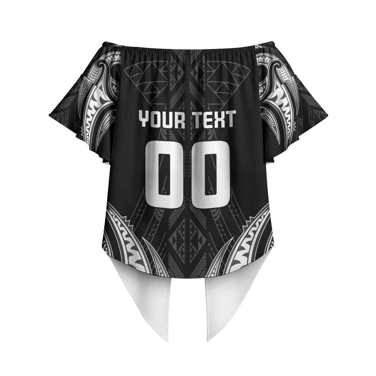 Maori Rugby Custom Ngaru Mangopare Off Shoulder Wrap Waist Top Black Whetu Niho Taniwha Motif