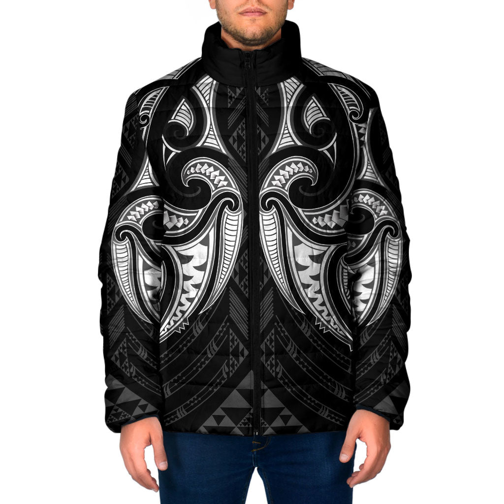 Maori Rugby Custom Ngaru Mangopare Padded Jacket Black Whetu Niho Taniwha Motif