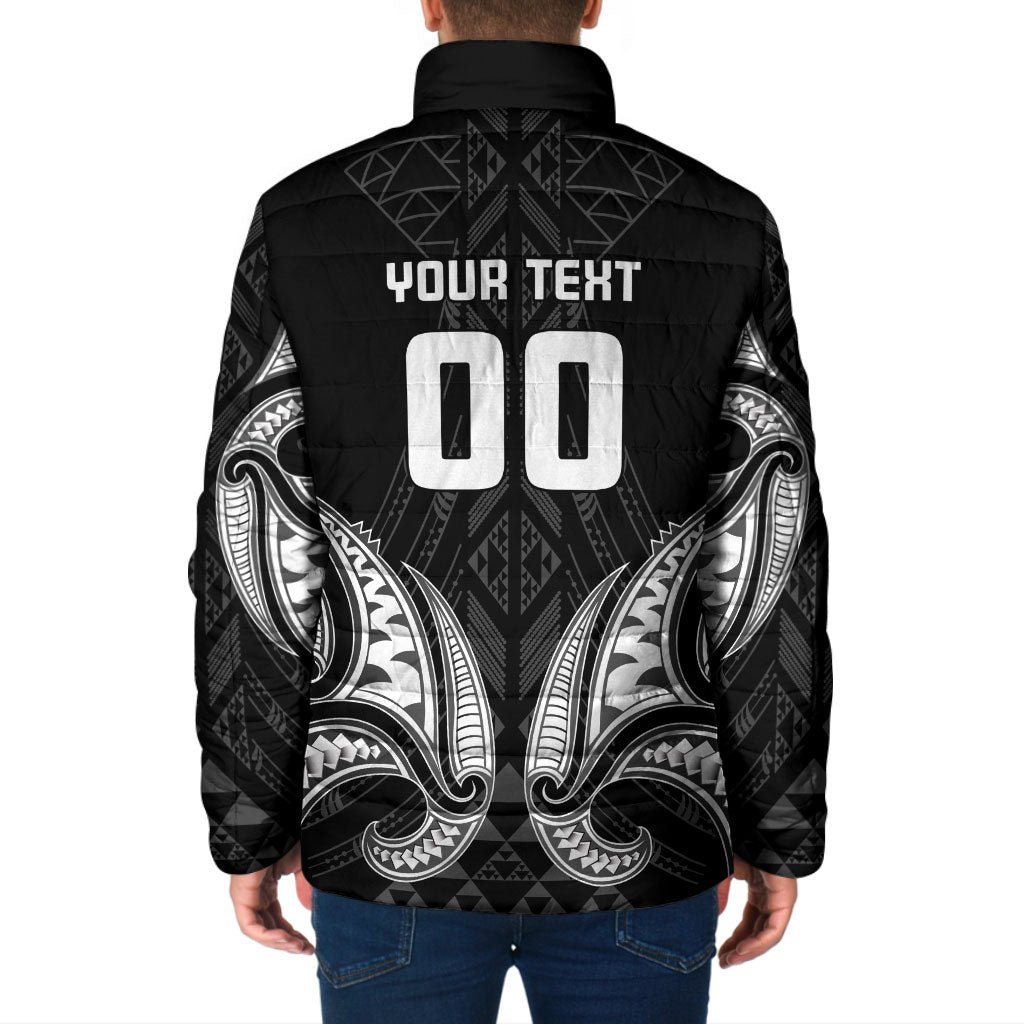 Maori Rugby Custom Ngaru Mangopare Padded Jacket Black Whetu Niho Taniwha Motif