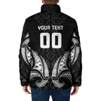 Maori Rugby Custom Ngaru Mangopare Padded Jacket Black Whetu Niho Taniwha Motif