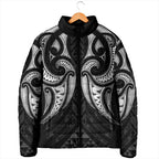 Maori Rugby Custom Ngaru Mangopare Padded Jacket Black Whetu Niho Taniwha Motif
