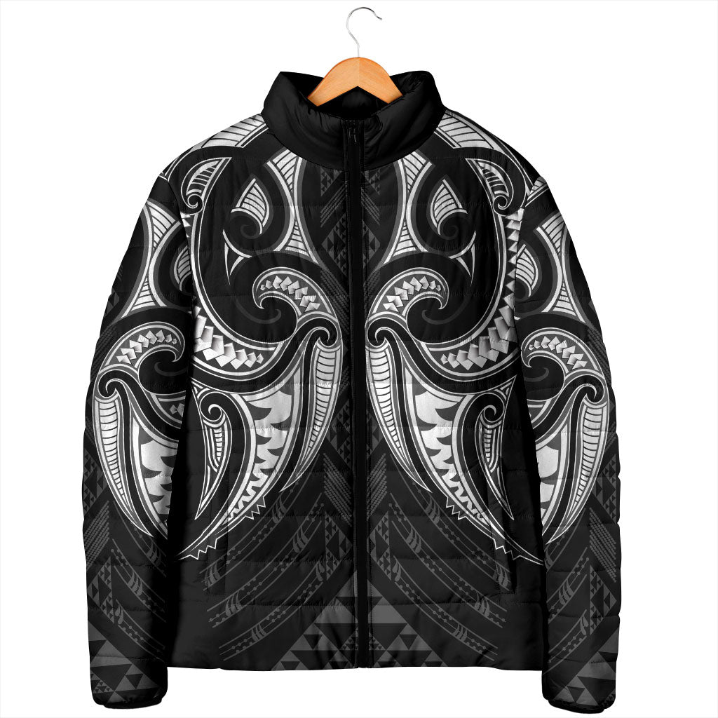 Maori Rugby Custom Ngaru Mangopare Padded Jacket Black Whetu Niho Taniwha Motif