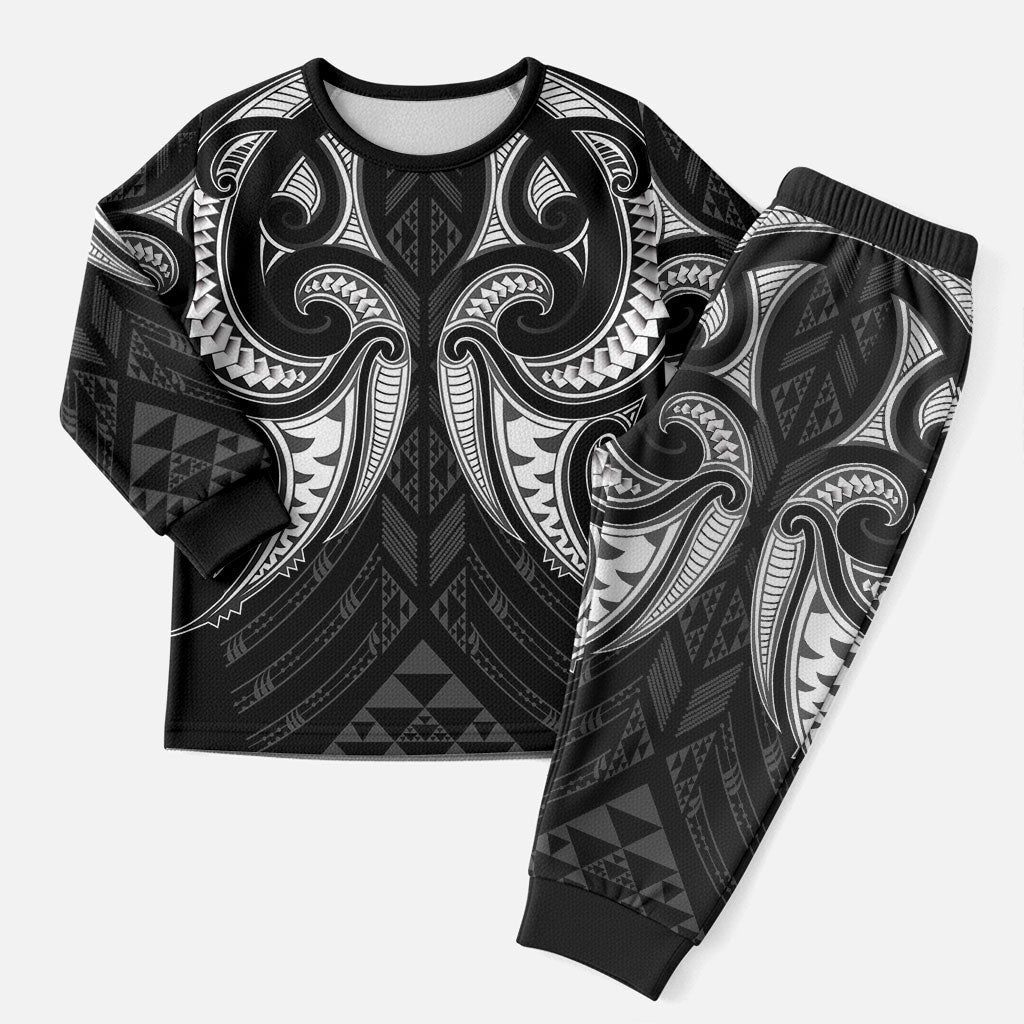 Maori Rugby Custom Ngaru Mangopare Christmas Pajama Set Black Whetu Niho Taniwha Motif