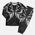 Maori Rugby Custom Ngaru Mangopare Christmas Pajama Set Black Whetu Niho Taniwha Motif