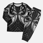 Maori Rugby Custom Ngaru Mangopare Christmas Pajama Set Black Whetu Niho Taniwha Motif