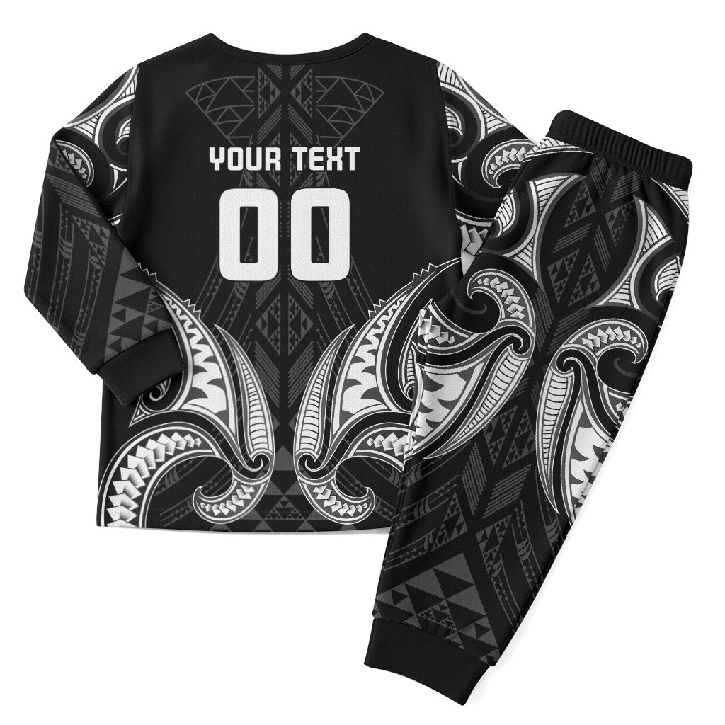 Maori Rugby Custom Ngaru Mangopare Christmas Pajama Set Black Whetu Niho Taniwha Motif