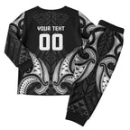 Maori Rugby Custom Ngaru Mangopare Christmas Pajama Set Black Whetu Niho Taniwha Motif