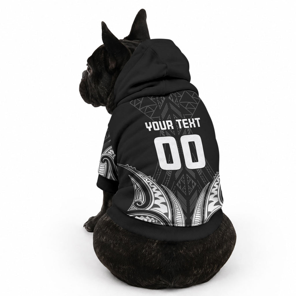 Maori Rugby Custom Ngaru Mangopare Pet Hoodie Black Whetu Niho Taniwha Motif
