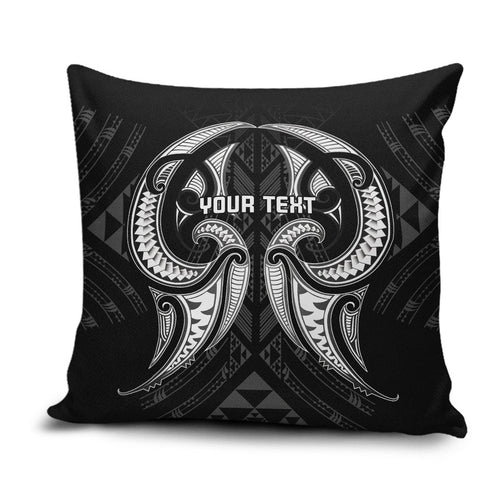 Maori Rugby Custom Ngaru Mangopare Pillow Cover Black Whetu Niho Taniwha Motif