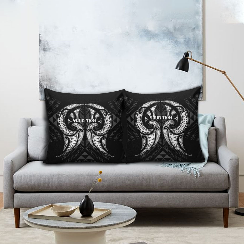 Maori Rugby Custom Ngaru Mangopare Pillow Cover Black Whetu Niho Taniwha Motif