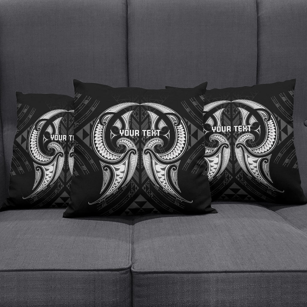 Maori Rugby Custom Ngaru Mangopare Pillow Cover Black Whetu Niho Taniwha Motif