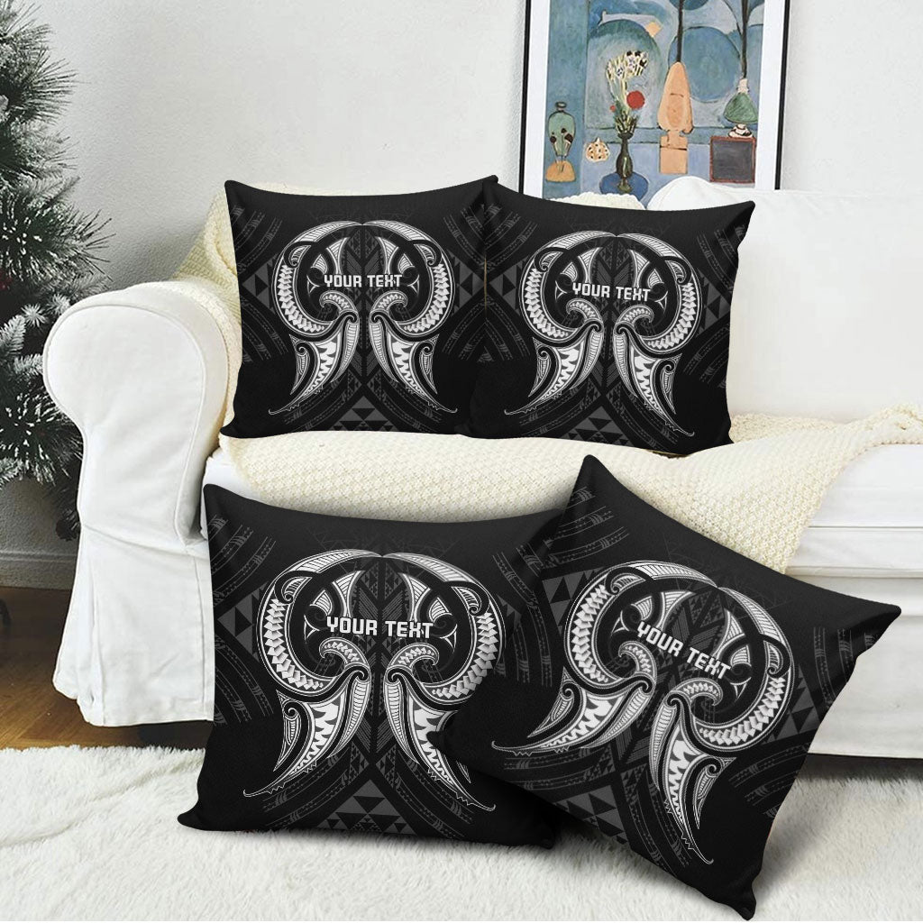 Maori Rugby Custom Ngaru Mangopare Pillow Cover Black Whetu Niho Taniwha Motif