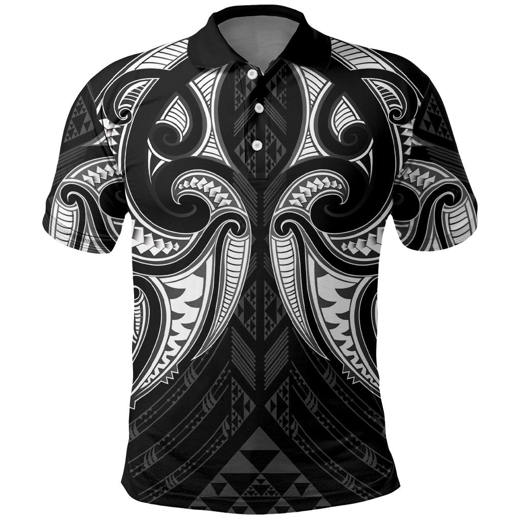 Maori Rugby Custom Ngaru Mangopare Polo Shirt Black Whetu Niho Taniwha Motif