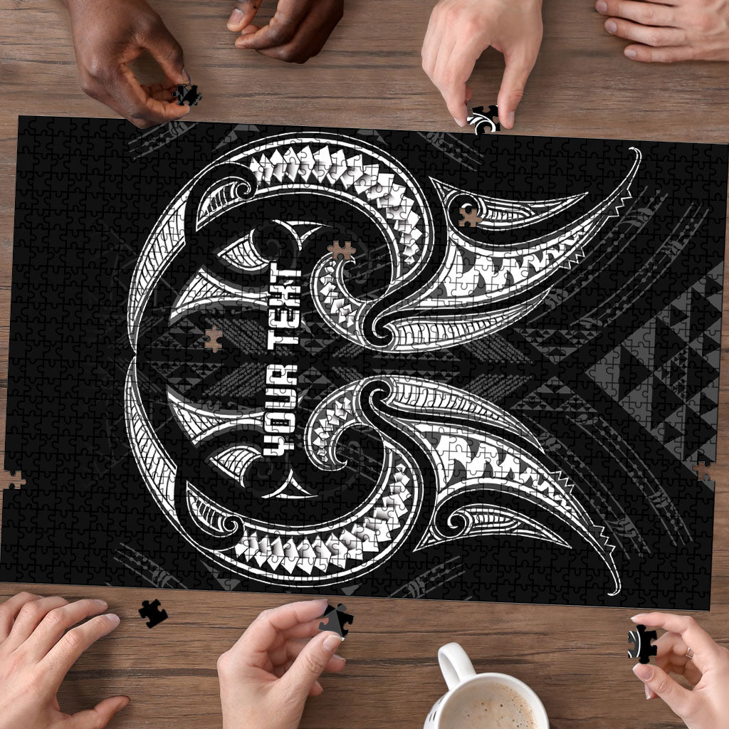 Maori Rugby Custom Ngaru Mangopare Puzzle Black Whetu Niho Taniwha Motif