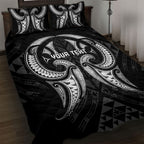Maori Rugby Custom Ngaru Mangopare Quilt Bed Set Black Whetu Niho Taniwha Motif
