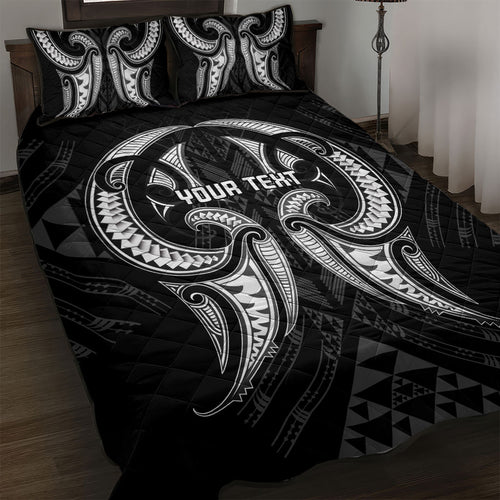 Maori Rugby Custom Ngaru Mangopare Quilt Bed Set Black Whetu Niho Taniwha Motif