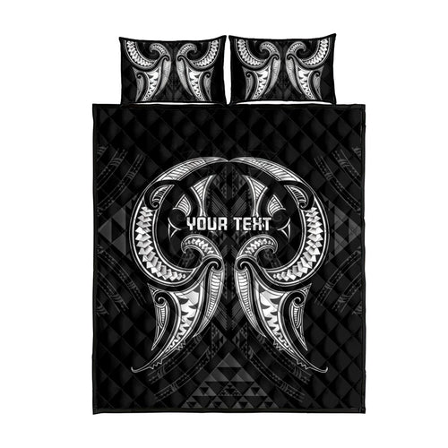 Maori Rugby Custom Ngaru Mangopare Quilt Bed Set Black Whetu Niho Taniwha Motif