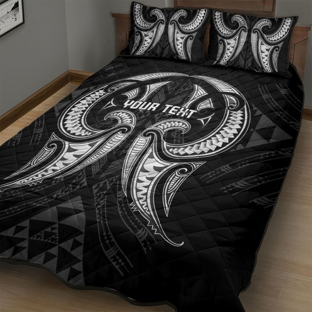 Maori Rugby Custom Ngaru Mangopare Quilt Bed Set Black Whetu Niho Taniwha Motif