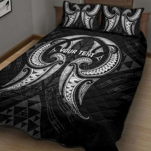 Maori Rugby Custom Ngaru Mangopare Quilt Bed Set Black Whetu Niho Taniwha Motif