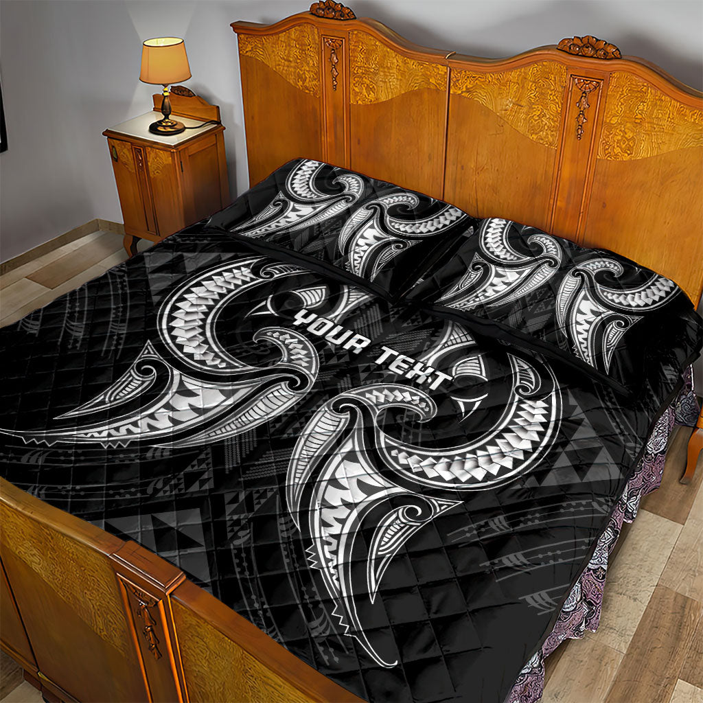 Maori Rugby Custom Ngaru Mangopare Quilt Bed Set Black Whetu Niho Taniwha Motif