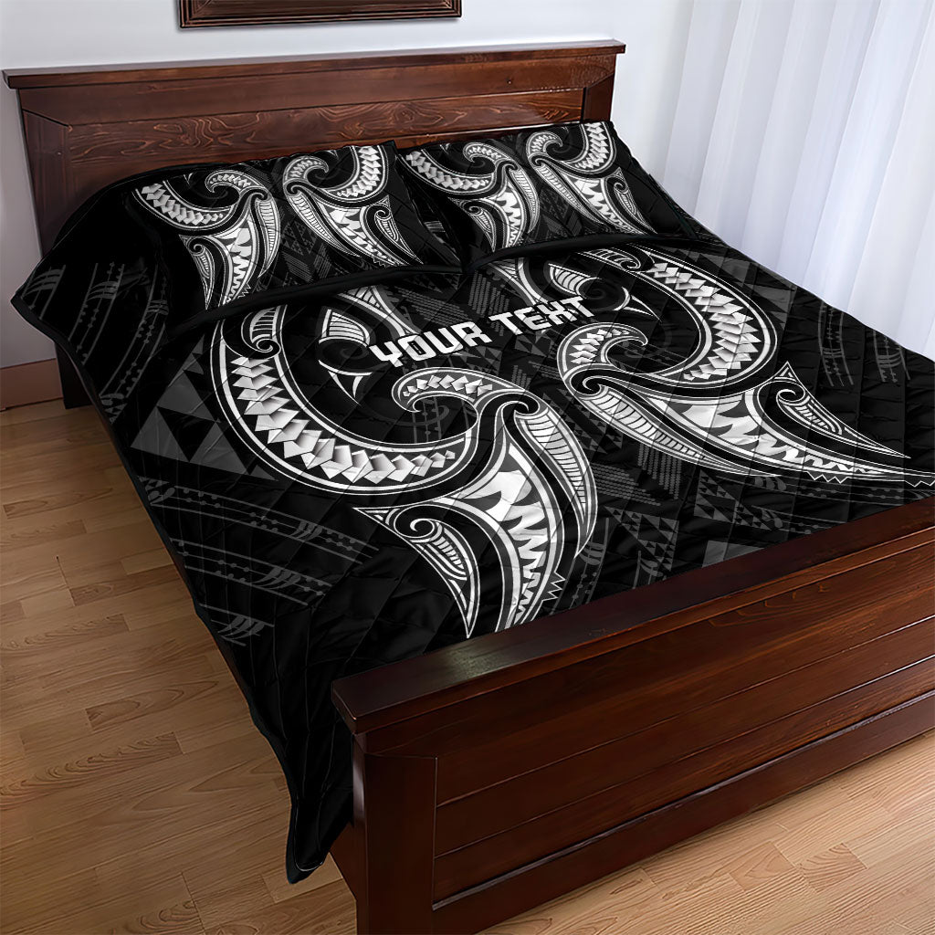 Maori Rugby Custom Ngaru Mangopare Quilt Bed Set Black Whetu Niho Taniwha Motif