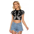 Maori Rugby Custom Ngaru Mangopare Raglan Cropped T Shirt Black Whetu Niho Taniwha Motif