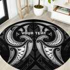 Maori Rugby Custom Ngaru Mangopare Round Carpet Black Whetu Niho Taniwha Motif