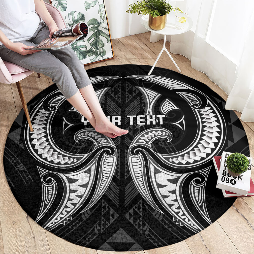 Maori Rugby Custom Ngaru Mangopare Round Carpet Black Whetu Niho Taniwha Motif
