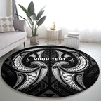 Maori Rugby Custom Ngaru Mangopare Round Carpet Black Whetu Niho Taniwha Motif