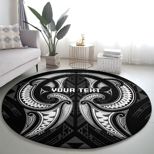 Maori Rugby Custom Ngaru Mangopare Round Carpet Black Whetu Niho Taniwha Motif