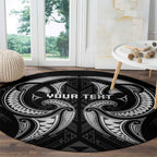 Maori Rugby Custom Ngaru Mangopare Round Carpet Black Whetu Niho Taniwha Motif