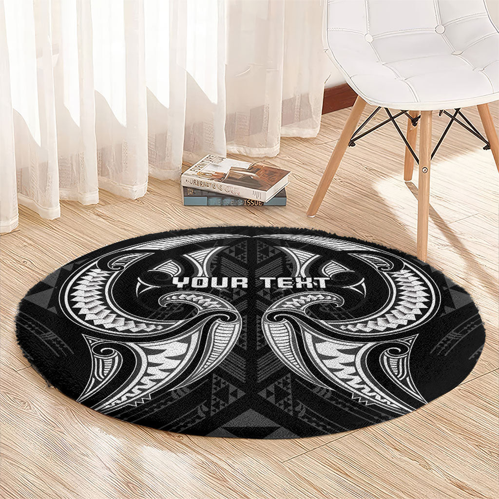 Maori Rugby Custom Ngaru Mangopare Round Carpet Black Whetu Niho Taniwha Motif