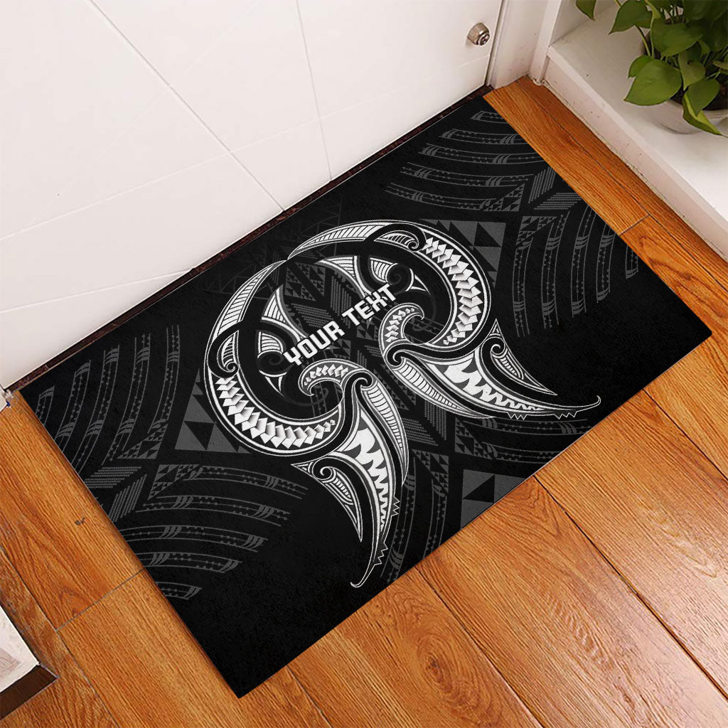 Maori Rugby Custom Ngaru Mangopare Rubber Doormat Black Whetu Niho Taniwha Motif