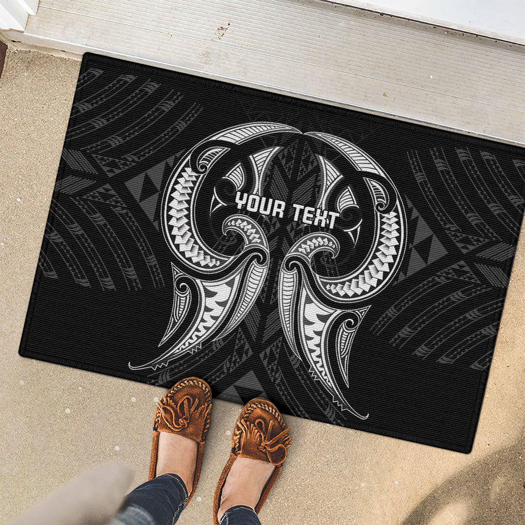 Maori Rugby Custom Ngaru Mangopare Rubber Doormat Black Whetu Niho Taniwha Motif