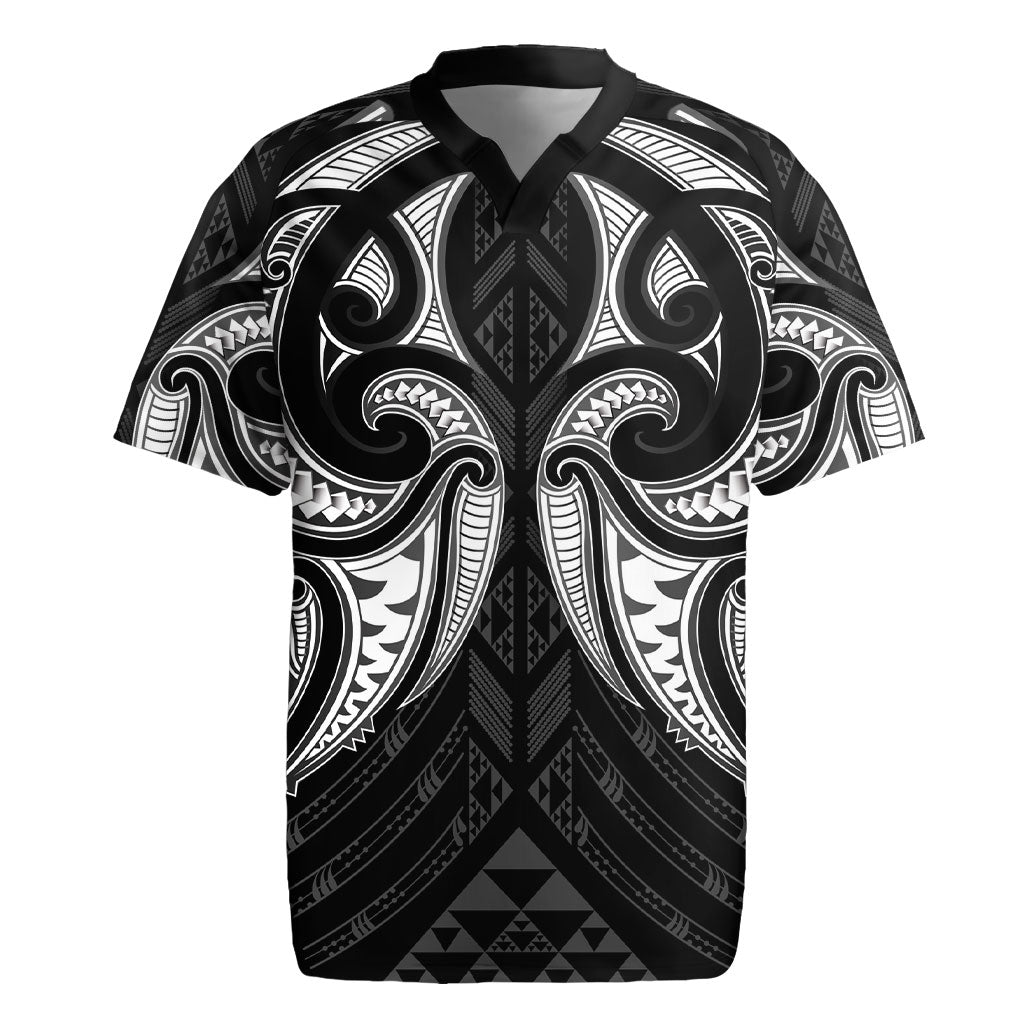 Maori Rugby Custom Ngaru Mangopare Rugby Jersey Black Whetu Niho Taniwha Motif