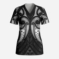 Maori Rugby Custom Ngaru Mangopare Scrub Top Black Whetu Niho Taniwha Motif