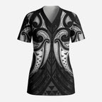 Maori Rugby Custom Ngaru Mangopare Scrub Top Black Whetu Niho Taniwha Motif