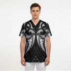 Maori Rugby Custom Ngaru Mangopare Scrub Top Black Whetu Niho Taniwha Motif