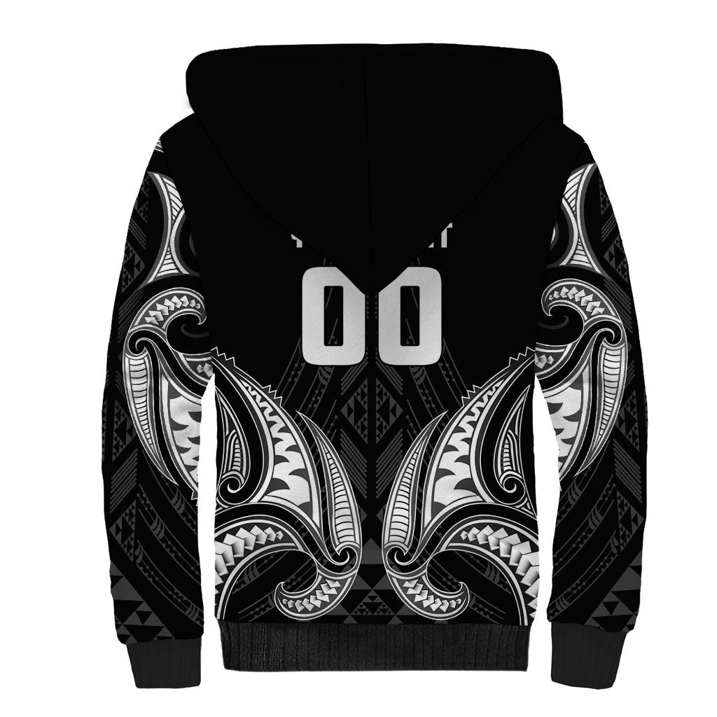 Maori Rugby Custom Ngaru Mangopare Sherpa Hoodie Black Whetu Niho Taniwha Motif